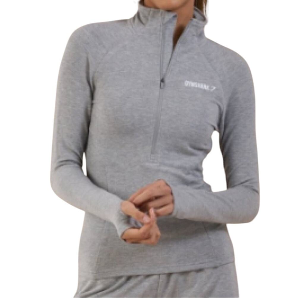 Gymshark Women's Gray Quarter Zip Activewear Long Sleeve Pullover